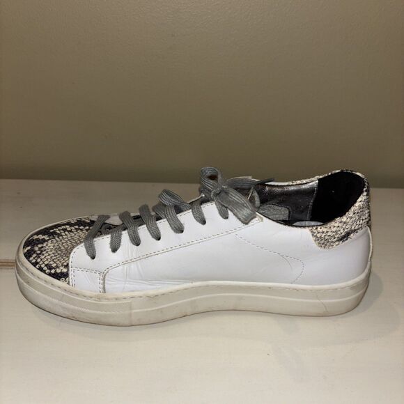 P448 White Leather Snakeskin Detail Low Top Lace-Up Sneakers Women's Size 39 - Picture 5 of 15